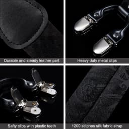 Men's Black Adjustable Suspenders Pre-tied Bowtie Pocket Sqaure Cufflinks Fashion 6 Mental Clips Jacquard Paisley Strapes