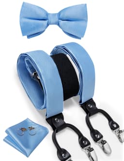 Men's Black Adjustable Suspenders Pre-tied Bowtie Pocket Sqaure Cufflinks Fashion 6 Mental Clips Jacquard Paisley Strapes