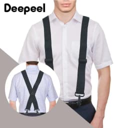 Deepeel 3.8cm Wide Men‘s Elastic Suspenders Black X-Shaped Adjustable Stretch Back Braces with 4 Clip Plastic Connect Clasps