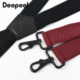 Deepeel 3.8cm Wide Men‘s Elastic Suspenders Black X-Shaped Adjustable Stretch Back Braces with 4 Clip Plastic Connect Clasps