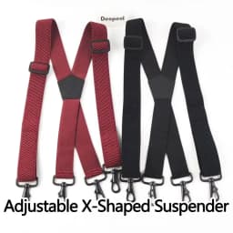 Deepeel 3.8cm Wide Men‘s Elastic Suspenders Black X-Shaped Adjustable Stretch Back Braces with 4 Clip Plastic Connect Clasps