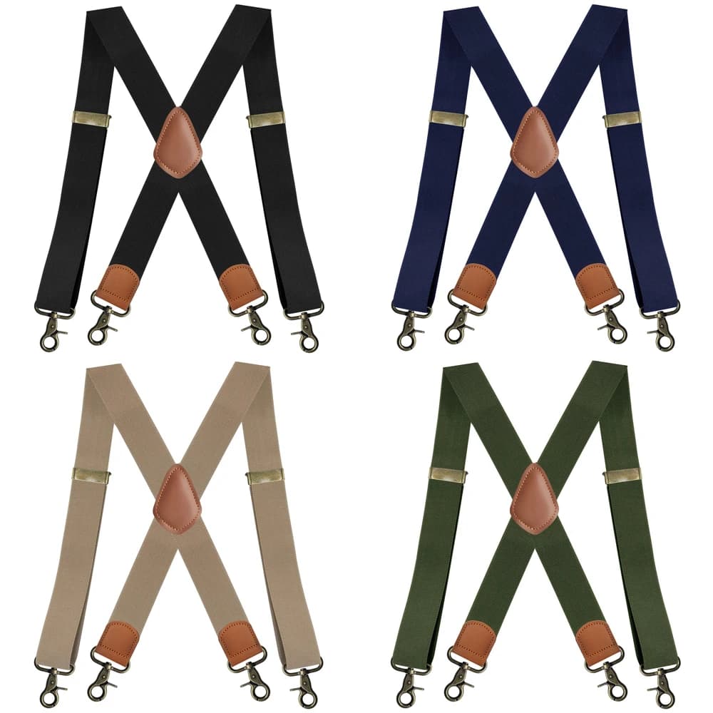 Vintage Suspenders for Men Heavy Duty Big and Tall X-Back 4 Snap Hooks Adjustable Elastic Trouser Braces, Gift for Dad Husband