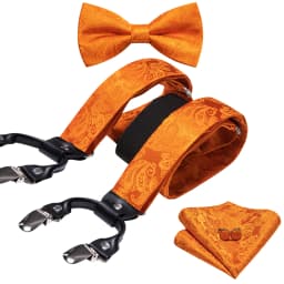 Fashion Paisley Green Silk Men Suspender Bowtie Handkerchief Cufflinks Set Y-Shape 6 Clips Party Wedding Business Barry.Wang
