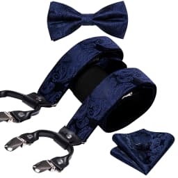 Fashion Paisley Green Silk Men Suspender Bowtie Handkerchief Cufflinks Set Y-Shape 6 Clips Party Wedding Business Barry.Wang