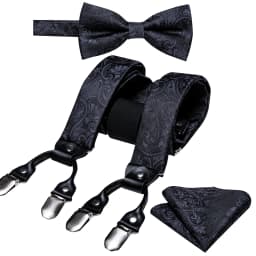 Fashion Paisley Green Silk Men Suspender Bowtie Handkerchief Cufflinks Set Y-Shape 6 Clips Party Wedding Business Barry.Wang