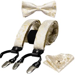 Fashion Paisley Green Silk Men Suspender Bowtie Handkerchief Cufflinks Set Y-Shape 6 Clips Party Wedding Business Barry.Wang