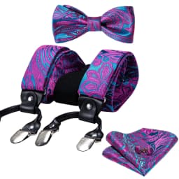 Fashion Paisley Green Silk Men Suspender Bowtie Handkerchief Cufflinks Set Y-Shape 6 Clips Party Wedding Business Barry.Wang