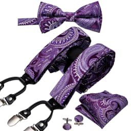Fashion Paisley Green Silk Men Suspender Bowtie Handkerchief Cufflinks Set Y-Shape 6 Clips Party Wedding Business Barry.Wang