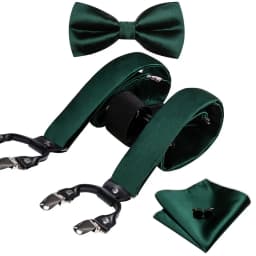 Fashion Paisley Green Silk Men Suspender Bowtie Handkerchief Cufflinks Set Y-Shape 6 Clips Party Wedding Business Barry.Wang