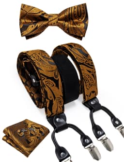 DiBanGu Fashion Wedding Party Suspeder for Man Adjustable Braces Bowtie Handkerchief Metal Clips Y back Elastic Wide Strap Sets