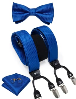 DiBanGu Fashion Wedding Party Suspeder for Man Adjustable Braces Bowtie Handkerchief Metal Clips Y back Elastic Wide Strap Sets