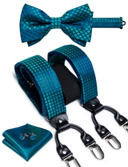 DiBanGu Fashion Wedding Party Suspeder for Man Adjustable Braces Bowtie Handkerchief Metal Clips Y back Elastic Wide Strap Sets