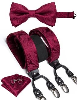 DiBanGu Fashion Wedding Party Suspeder for Man Adjustable Braces Bowtie Handkerchief Metal Clips Y back Elastic Wide Strap Sets