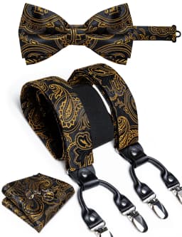DiBanGu Fashion Wedding Party Suspeder for Man Adjustable Braces Bowtie Handkerchief Metal Clips Y back Elastic Wide Strap Sets