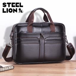 Leather Men's Briefcase, Large Capacity Business Office Bag, Cowhide Computer Bag, Can Be Carried by Hand or Shoulder