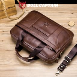 BULLCAPTAIN Men Briefcase Famous Brand Leather Shoulder Messenger Bags Office Handbag 14 Inch Laptop Bag High Quality
