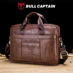 BULLCAPTAIN Men Briefcase Famous Brand Leather Shoulder Messenger Bags Office Handbag 14 Inch Laptop Bag High Quality
