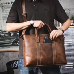 Vintage Genuine Leather Men's Briefcase 16" Laptop Bags Crazy Horse Leather Messenger Handbag Cowhide Idea Gift For Men