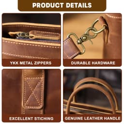 Vintage Genuine Leather Men's Briefcase 16" Laptop Bags Crazy Horse Leather Messenger Handbag Cowhide Idea Gift For Men