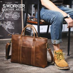 Vintage Genuine Leather Men's Briefcase 16" Laptop Bags Crazy Horse Leather Messenger Handbag Cowhide Idea Gift For Men