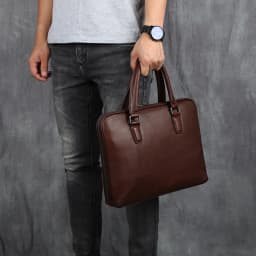 Vintage Men's Briefcase Top Layer Cowhide Casual Handbag Leather Business Shoulder Messenger Bag Brown 14 Inch Laptop Bag NZPJ