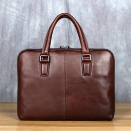 Vintage Men's Briefcase Top Layer Cowhide Casual Handbag Leather Business Shoulder Messenger Bag Brown 14 Inch Laptop Bag NZPJ