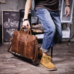 Vintage Genuine Leather Men's Briefcase 16" Laptop Bags Crazy Horse Leather Messenger Handbag Cowhide Handbag Idea Gift For Men