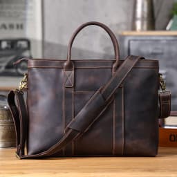 Vintage Genuine Leather Men's Briefcase 16" Laptop Bags Crazy Horse Leather Messenger Handbag Cowhide Handbag Idea Gift For Men