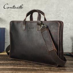 CONTACT'S Genuine Leather Sling Briefcase for Men Business Bags Male Shoulder Bag Men's Bag Tote Laptop Bags for 16" Macbook Pro
