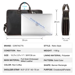 CONTACT'S Genuine Leather Sling Briefcase for Men Business Bags Male Shoulder Bag Men's Bag Tote Laptop Bags for 16" Macbook Pro