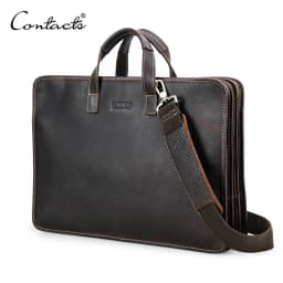 CONTACT'S Genuine Leather Sling Briefcase for Men Business Bags Male Shoulder Bag Men's Bag Tote Laptop Bags for 16" Macbook Pro