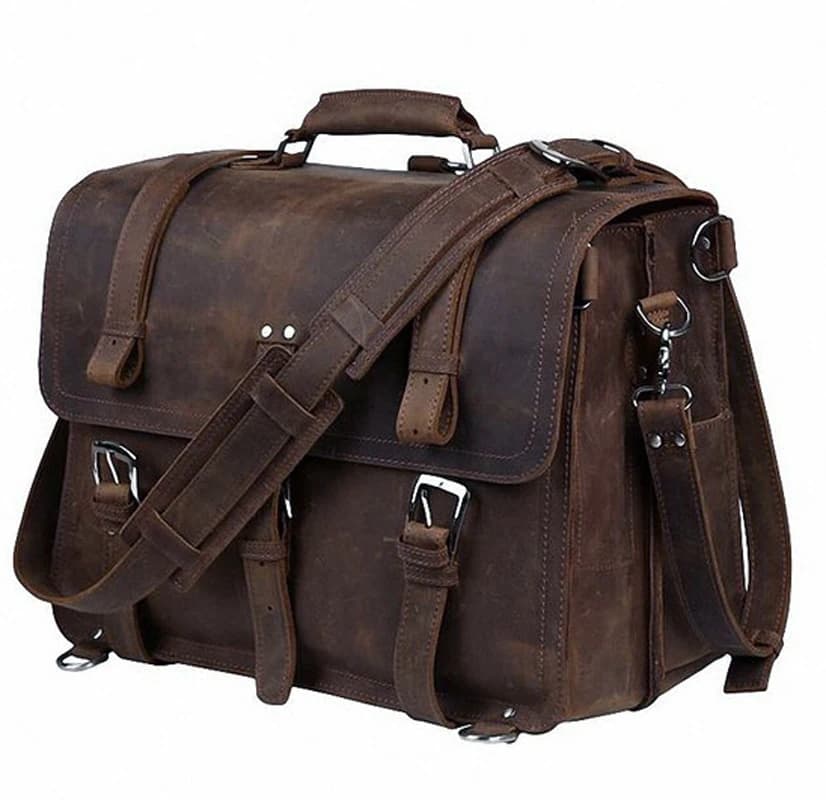 Vintage Crazy Horse Genuine Leather Men Briefcase Business Bag Large Leather Briefcase Male 17' Laptop Case Shoulder Bag Office