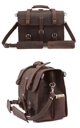 Vintage Crazy Horse Genuine Leather Men Briefcase Business Bag Large Leather Briefcase Male 17' Laptop Case Shoulder Bag Office