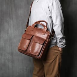 NZPJ New Retro Leather Men's Handbag Top Layer Cowhide Vertical Single Shoulder Messenger Bag Postman Briefcase Computer Bag