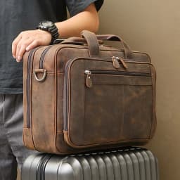 High Quality Genuine Leather Men Briefcase Business Bag Crazy Horse Leather Large 17'inch Laptop Bag Male Portfolio Office Case
