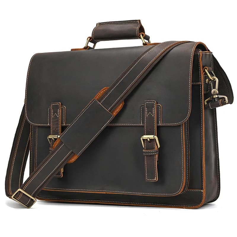 Newsbirds Large Capacity Men's Leather Bag Real Cowskin Men Briefcase Bag Laptop Business Bag For 15.6 Inch PC Computer Bag Male