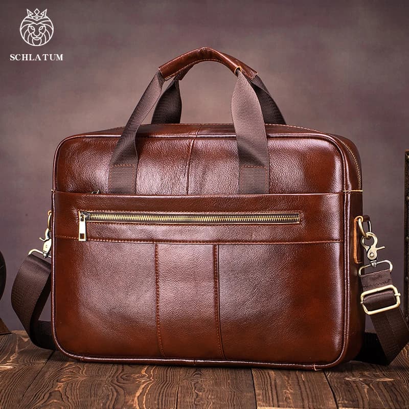 SCHLATUM Genuine Leather Briefcase for Men Large Capacity Laptop Bag's Men's Office Business Handbag