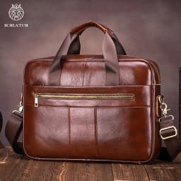 SCHLATUM Genuine Leather Briefcase for Men Large Capacity Laptop Bag's Men's Office Business Handbag