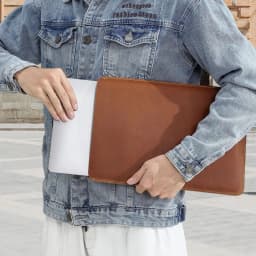 Genuine Leather Slim Laptop Sleeve Pouch Cover, Leather Ultra-thin Notebook Protective Case for 14 Inch MacBook, iPAD Air/Pro
