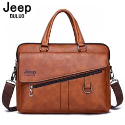 JEEP BULUO Men Briefcase Split Leather Laptop New Bag 14" PC Doctor Lawyer Computer Bag Totes Male Vintage Business Men Bags