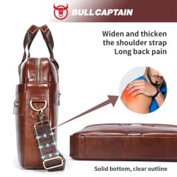 BULLCAPTAIN Leather Laptop Bag, Top Layer Leather 15' Laptop Bag Men's Laptop Briefcase Work Business Travel Bag 053