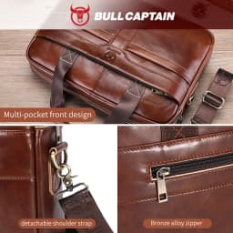 BULLCAPTAIN Leather Laptop Bag, Top Layer Leather 15' Laptop Bag Men's Laptop Briefcase Work Business Travel Bag 053