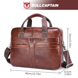 BULLCAPTAIN Leather Laptop Bag, Top Layer Leather 15' Laptop Bag Men's Laptop Briefcase Work Business Travel Bag 053