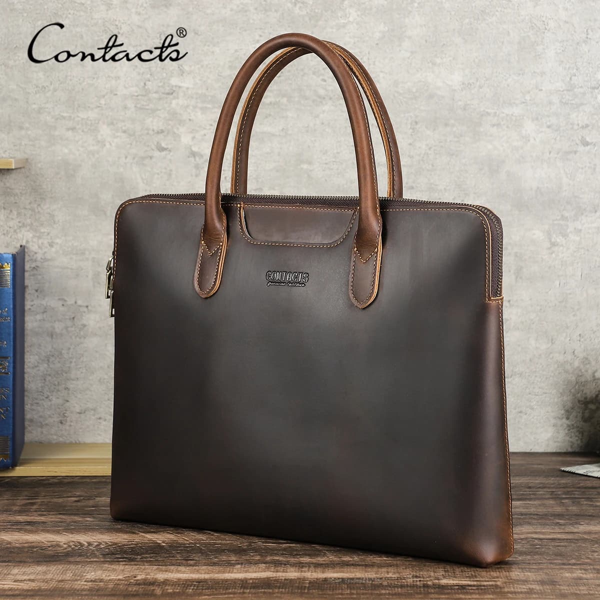 CONTACT'S Genuine Leather Men Business Bag Leather Briefcase Tote Laptop Bags High Quality Men's Bag Handbag for 14.2" Macbook