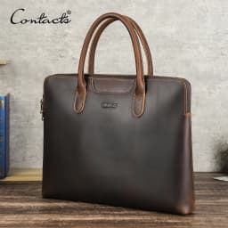 CONTACT'S Genuine Leather Men Business Bag Leather Briefcase Tote Laptop Bags High Quality Men's Bag Handbag for 14.2" Macbook
