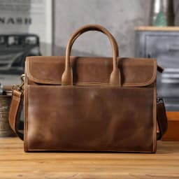 Vintage Men's Genuine Leather Briefcase 14' Laptop Bag, Messenger Bags For Work Business Crazy Horse Cowhide Handbag