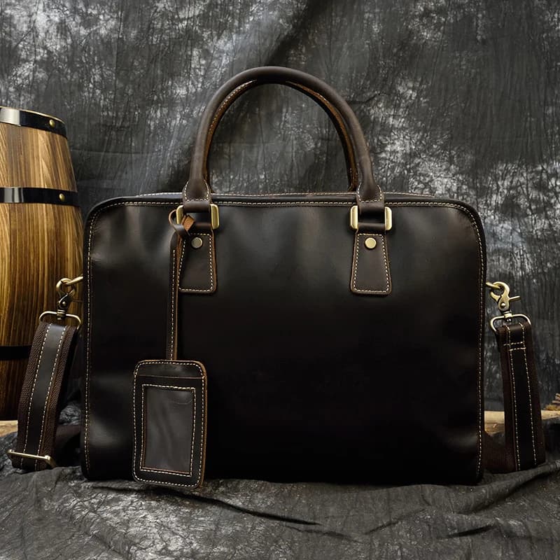 Newsbirds Mens Leather Handbag 15.6 Inch PC Notebook Laptop Briefcase Shoulder Bag 100% Cowhide Man Bag Male Business Bag