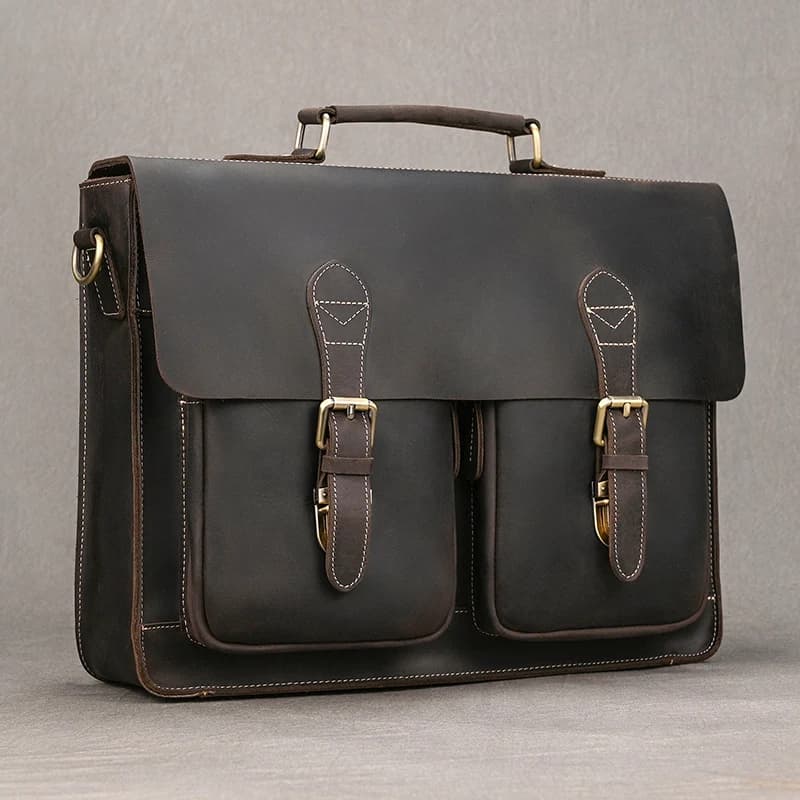 Vintage Style Men's Briefcase Backpack Leather Daypack For Men Male Travelling Bagpack Backpack Latop Bag 14" Laptop Bag 3 In 1