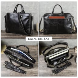 CONTACT'S Genuine Leather Business Bags for Men Luxury Designer Briefcase Office Bag Male Tote Laptop Bags for 14" Macbook Pro