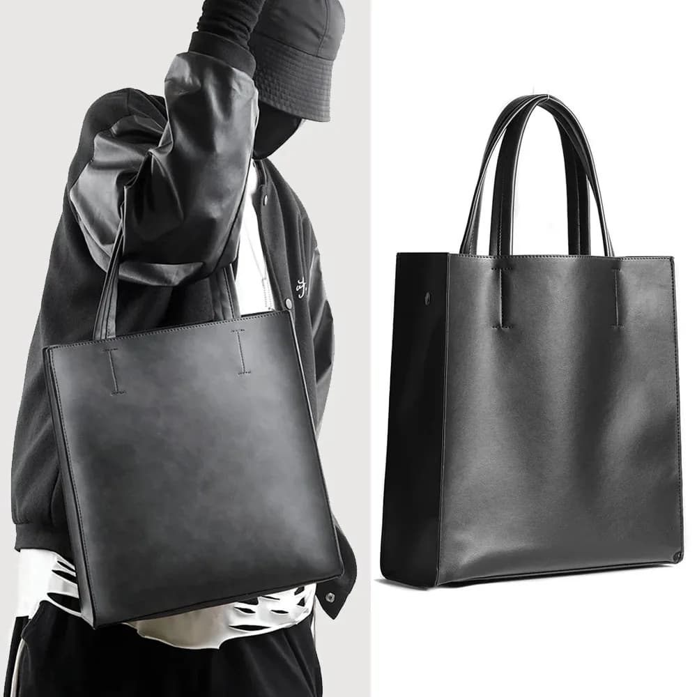 Men's Vertical Large Capaci Handbag Faionable mat Commuter Busin Laptop Bag with Sub-bag Soft PU Material